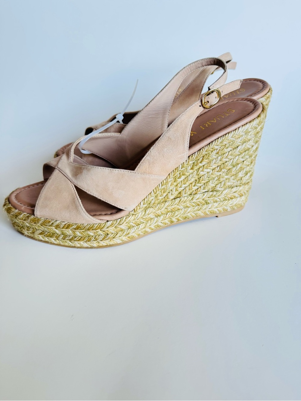 Stuart Weitzman Blush Suede Espadrille Wedge Sandals